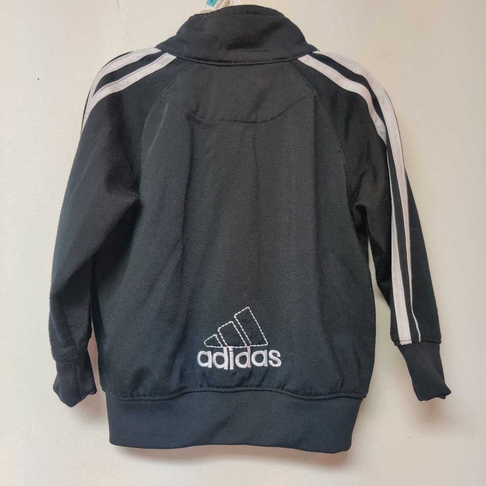 Adidas Track Jacket Toddler 18 Months Baby Trefoil Zip Up Black White 3 Stripes - Picture 2 of 6